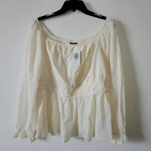 NWT Torrid Clip Dot  Cotton Viole Blouson Sl. Sq. Neck Smocked Top Size 1X 14-16